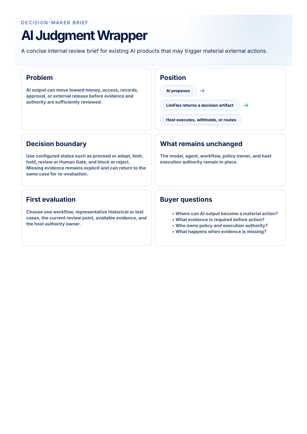 AI Judgment Wrapper one-page brief preview