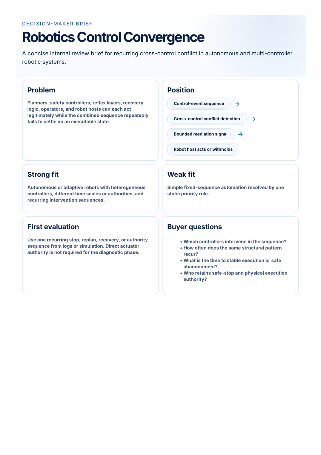 Robotics convergence one-page brief preview